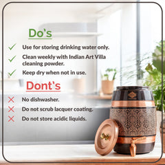 Pure Copper Embossed Design  Water Pot With Stand & Glass