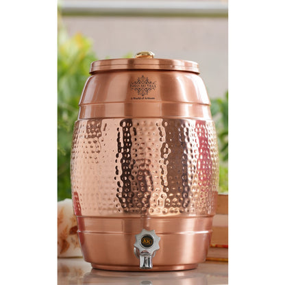 Pure Copper Water Dispenser 5 Litre, Copper Matka Pot with Half Lacquer and Half Hammered, Ayurvedic Water Storage Container
