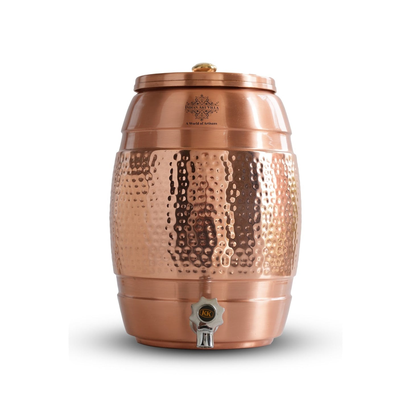 Pure Copper Water Dispenser 5 Litre, Copper Matka Pot with Half Lacquer and Half Hammered, Ayurvedic Water Storage Container