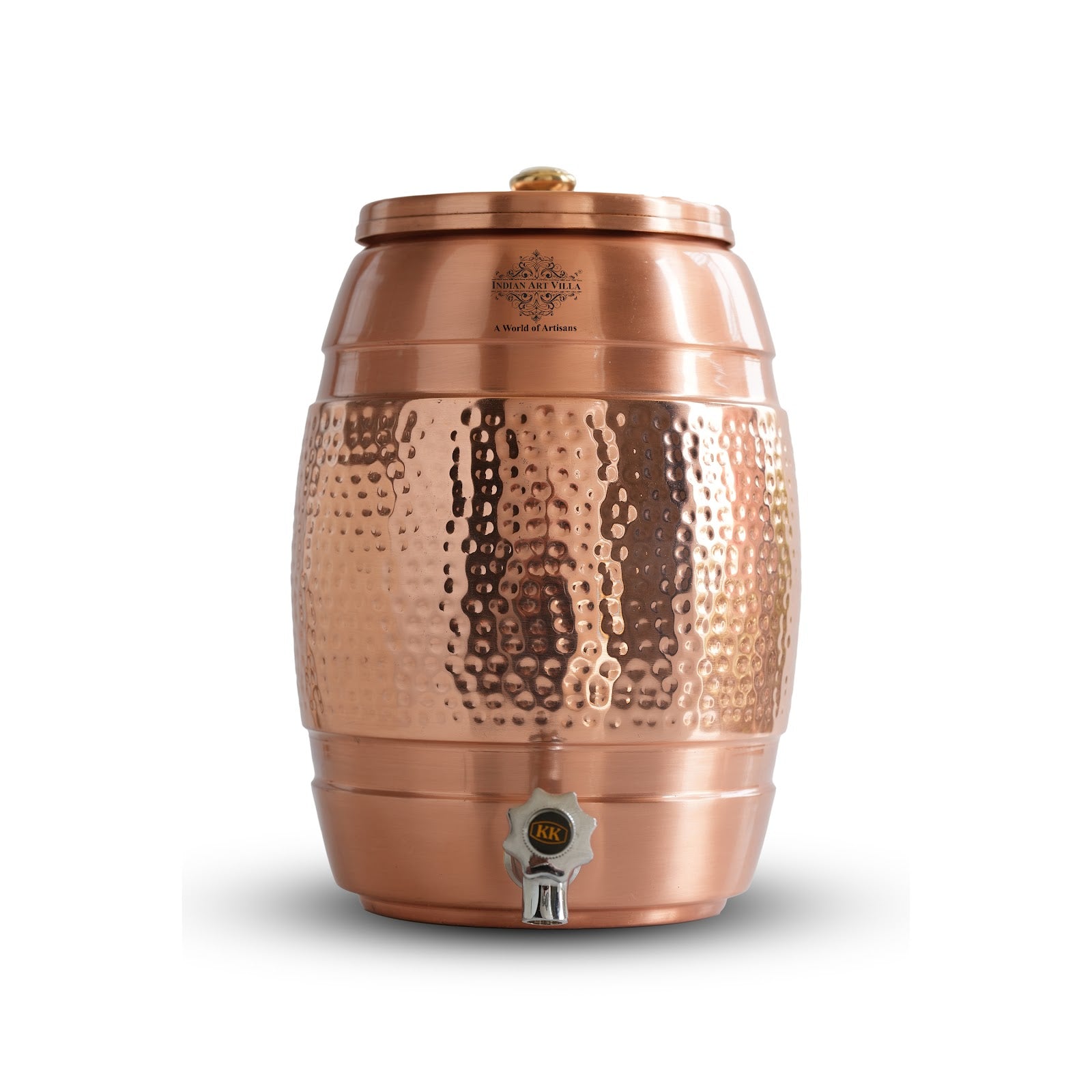 Pure Copper Water Dispenser 5 Litre, Copper Matka Pot with Half Lacquer and Half Hammered, Ayurvedic Water Storage Container