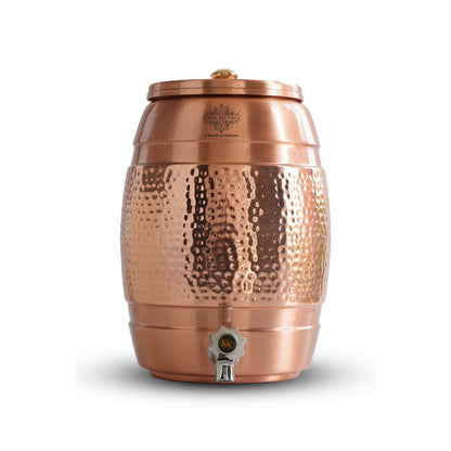 Pure Copper Water Dispenser 5 Litre, Copper Matka Pot with Half Lacquer and Half Hammered, Ayurvedic Water Storage Container
