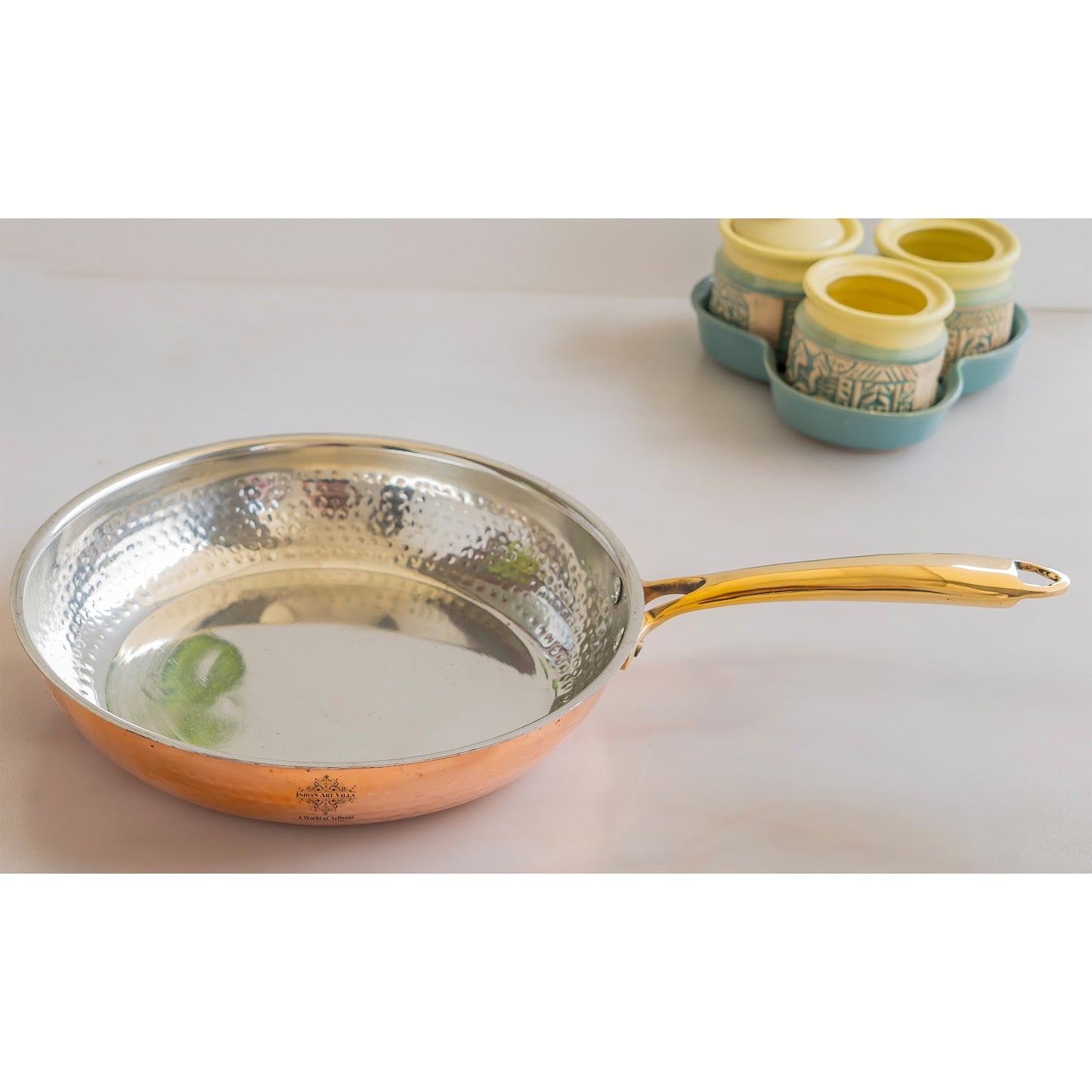 Steel Copper Hammered Design Fry Pan with Tin Linning