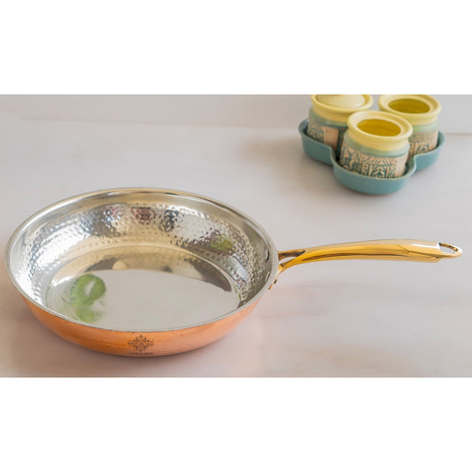 Steel Copper Hammered Design Fry Pan with Tin Linning