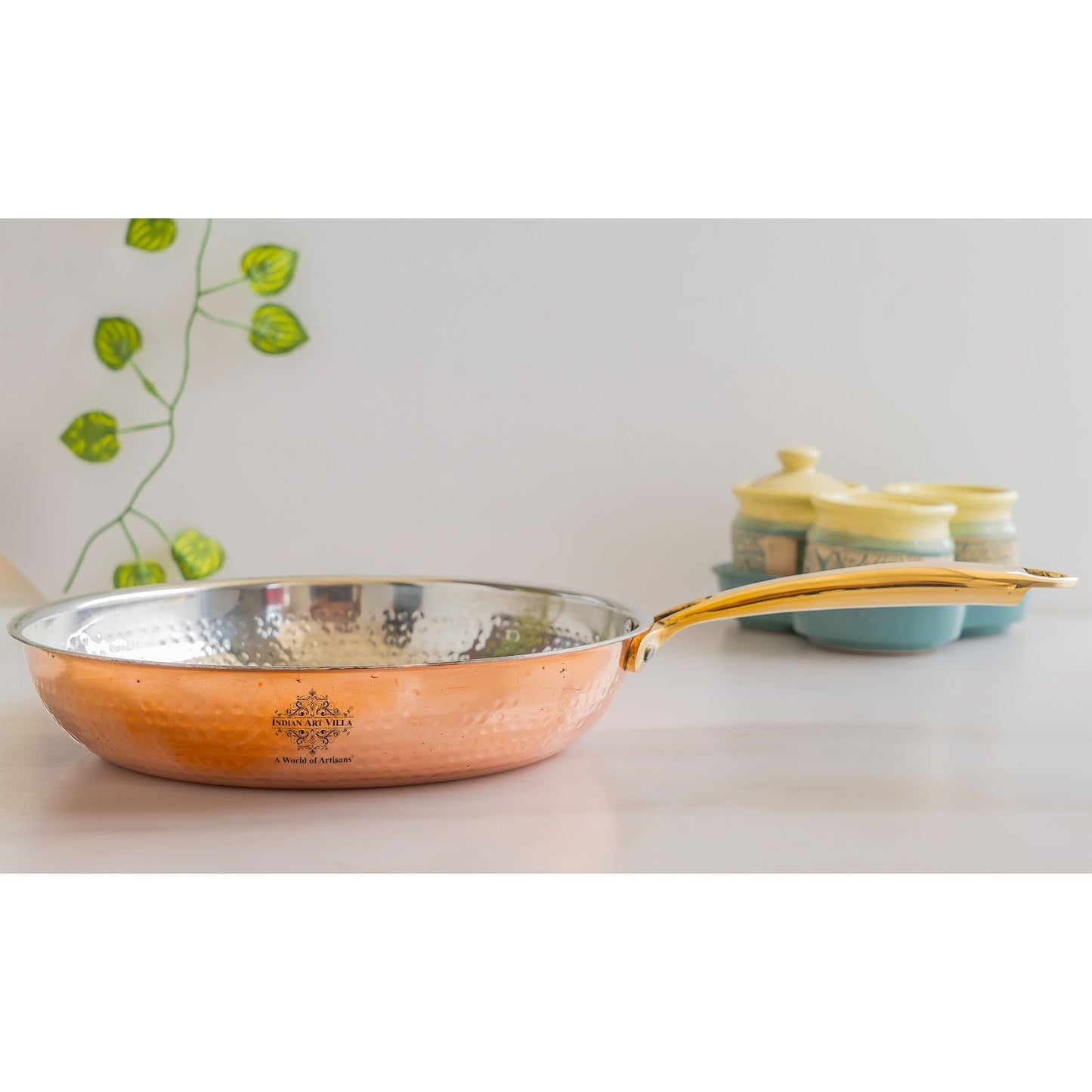 Steel Copper Hammered Design Fry Pan with Tin Linning