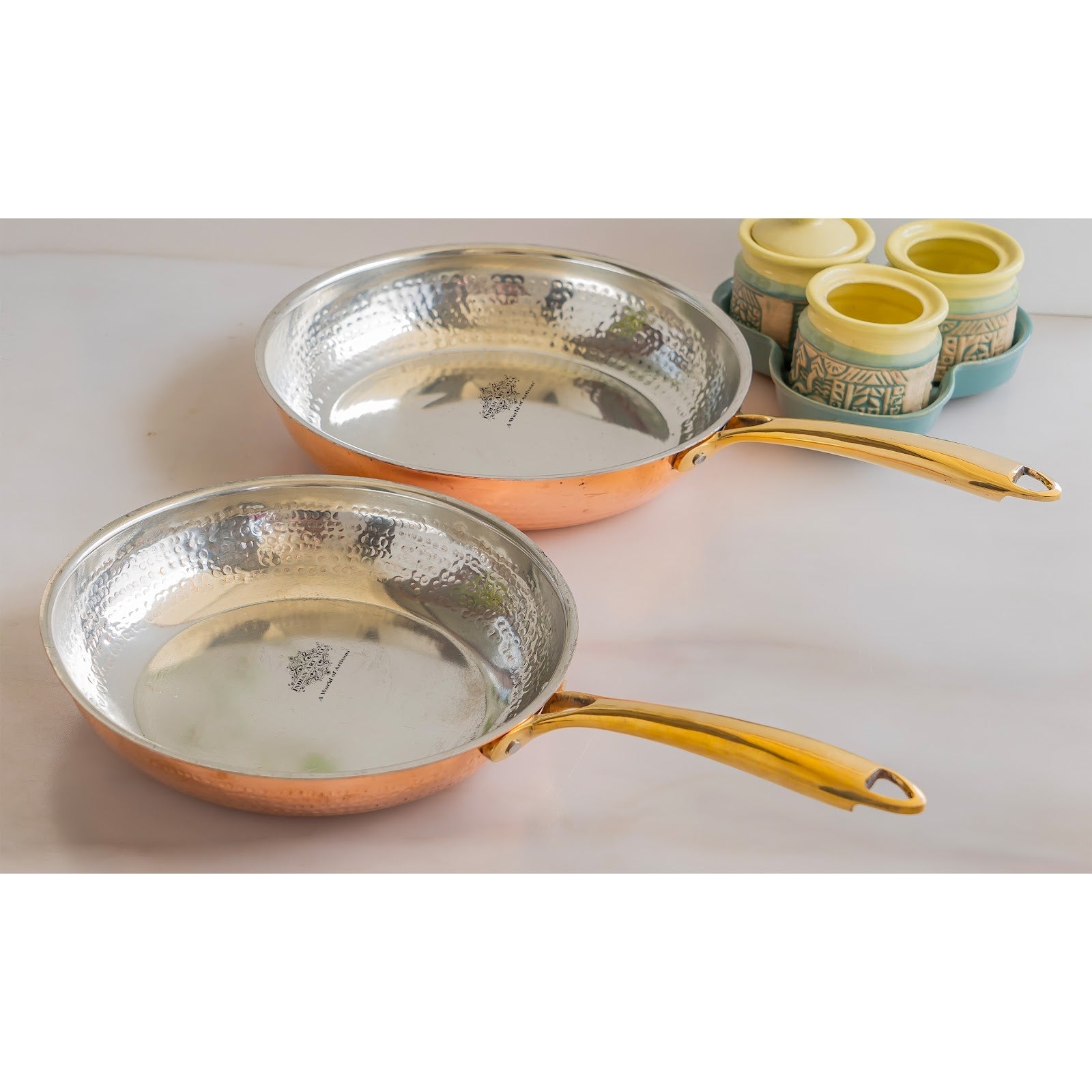 Steel Copper Hammered Design Fry Pan with Tin Linning