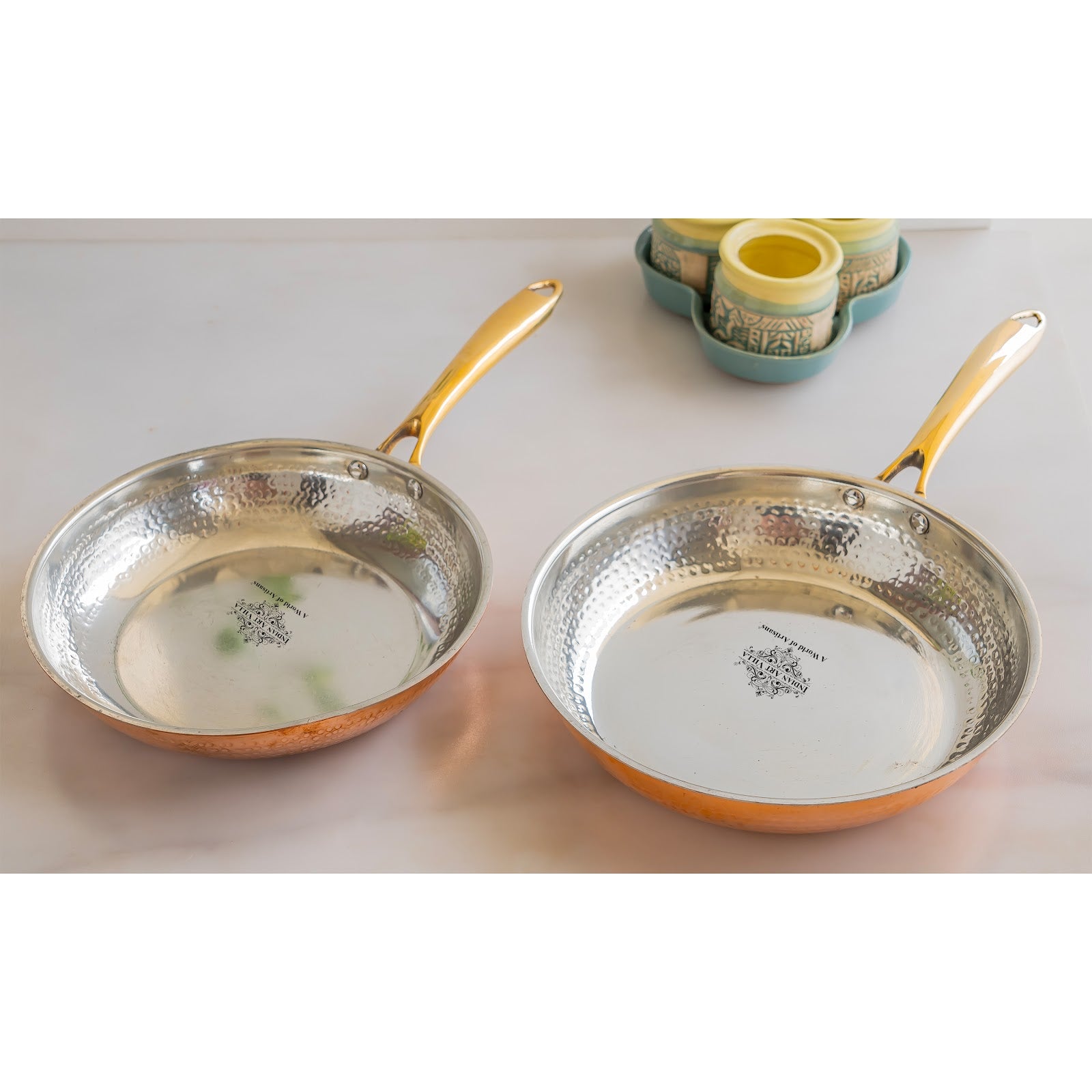 Steel Copper Hammered Design Fry Pan with Tin Linning