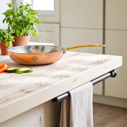 Steel Copper Hammered Design Fry Pan with Tin Linning