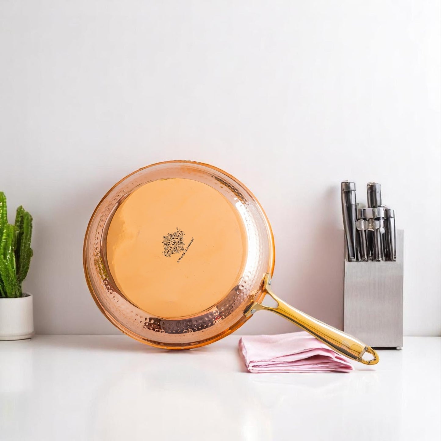 Steel Copper Hammered Design Fry Pan with Tin Linning