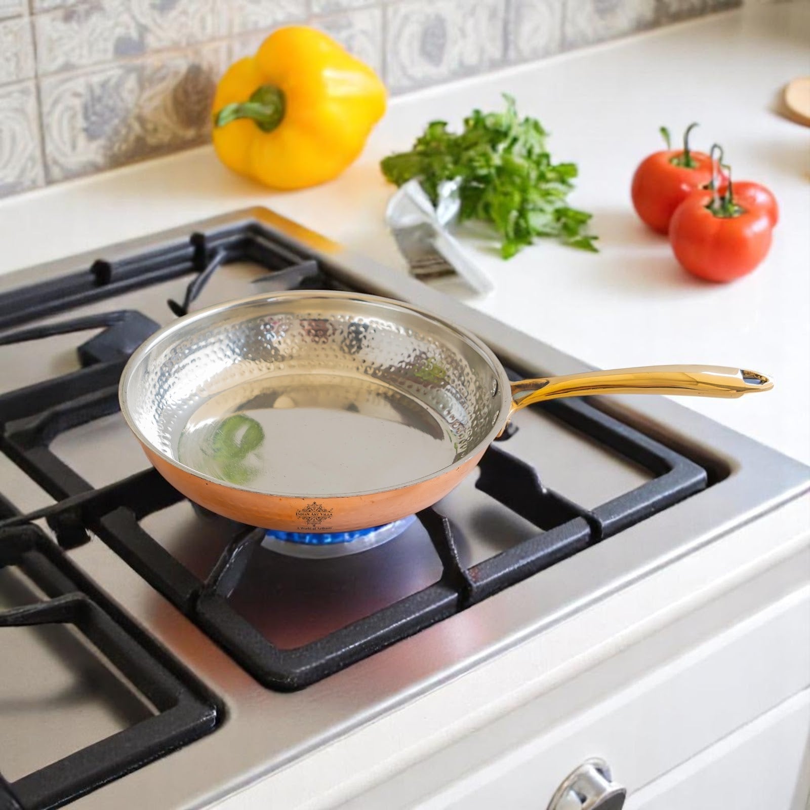 Steel Copper Hammered Design Fry Pan with Tin Linning