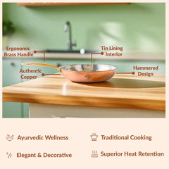 Steel Copper Hammered Design Fry Pan with Tin Linning