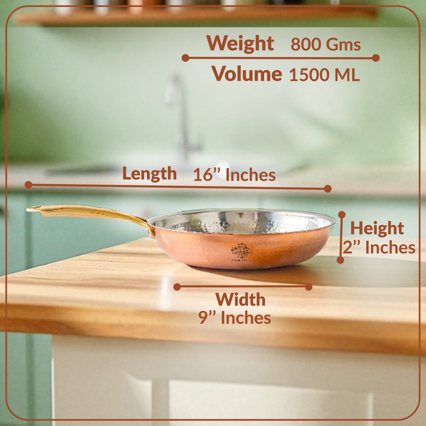 Steel Copper Hammered Design Fry Pan with Tin Linning