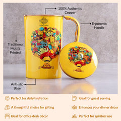 Pure Copper Printed Jug - Padharo Mhare Desh Design