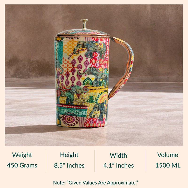 Pure Copper Printed Jug - Padharo Mhare Desh Design