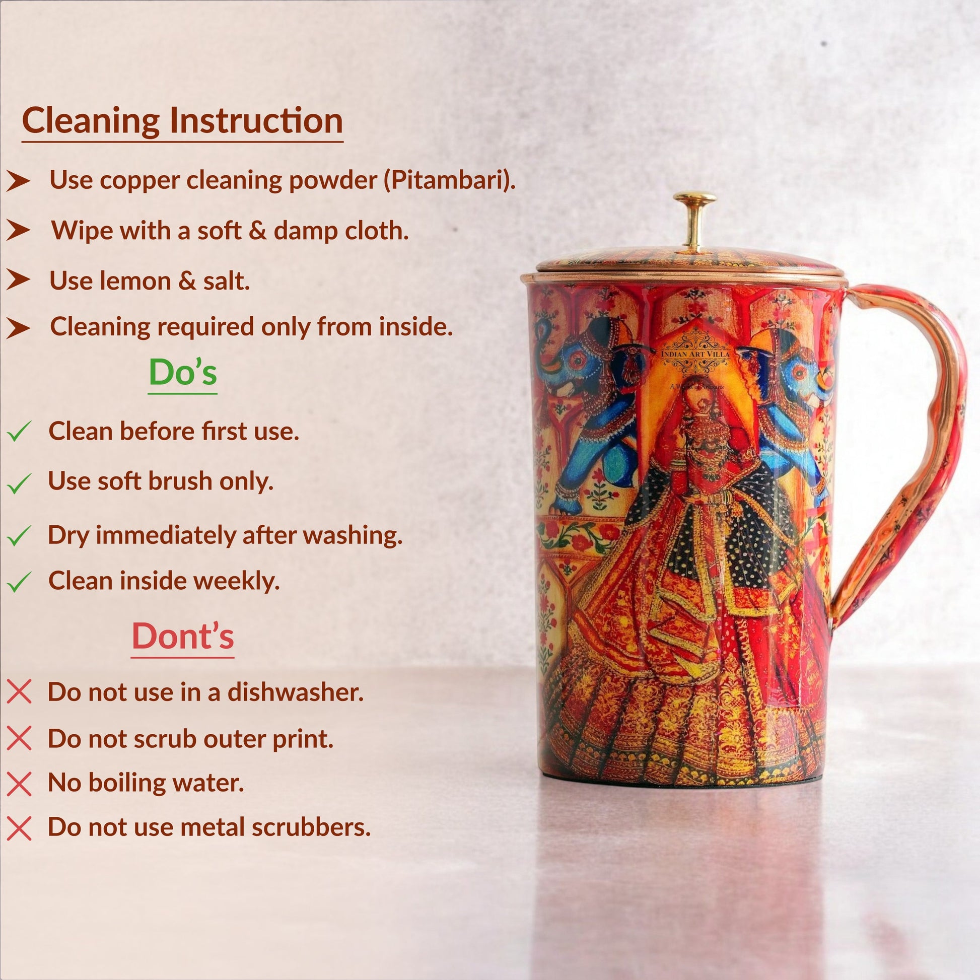 Pure Copper Printed Jug - Padharo Mhare Desh Design
