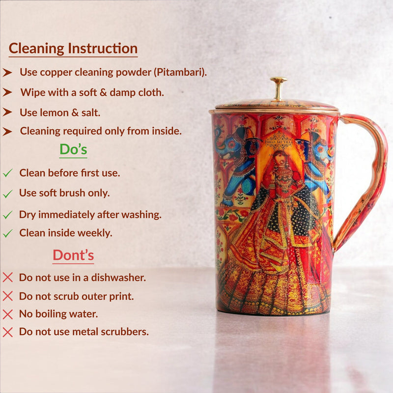 Pure Copper Printed Jug - Padharo Mhare Desh Design