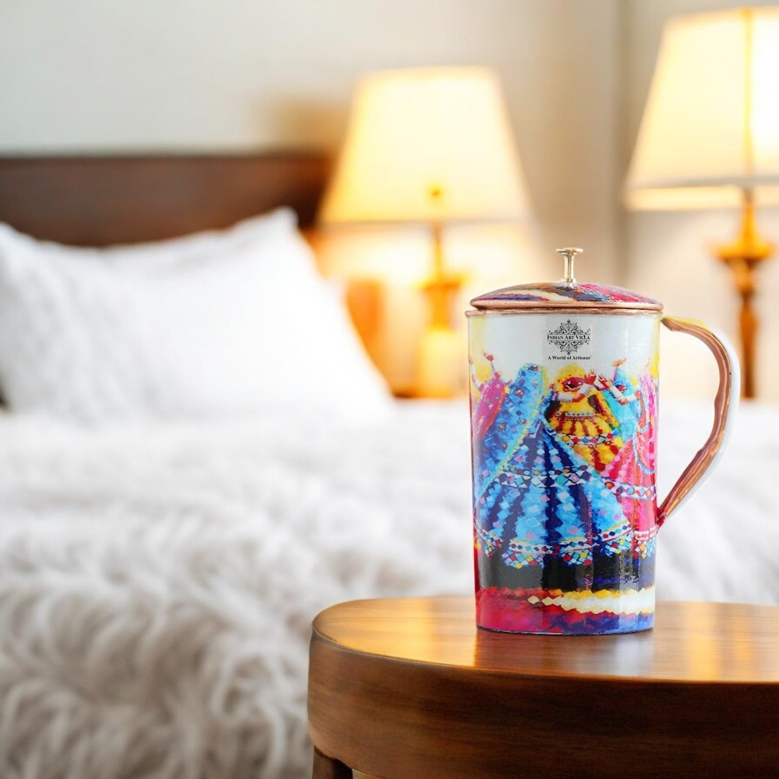 Pure Copper Printed Jug - Padharo Mhare Desh Design