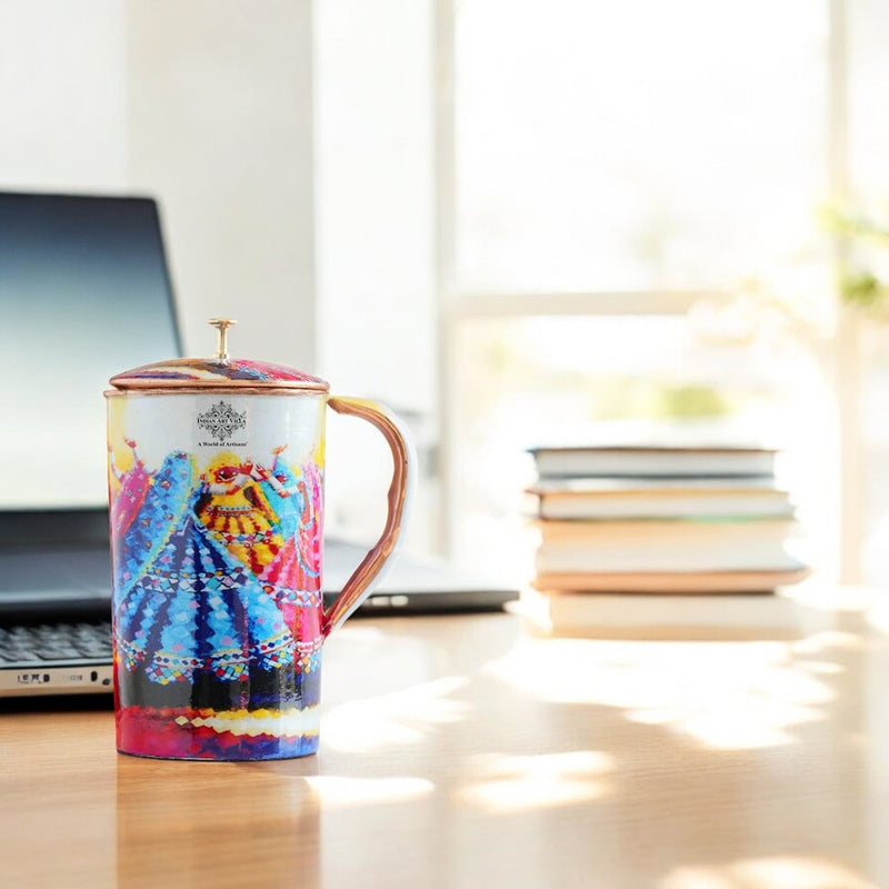 Pure Copper Printed Jug - Padharo Mhare Desh Design