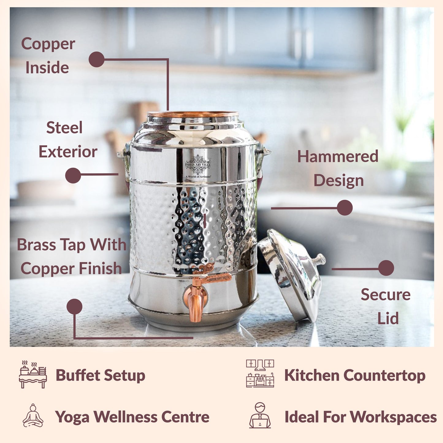 Steel Copper Water Pot with Tap & Handle -7000 ML