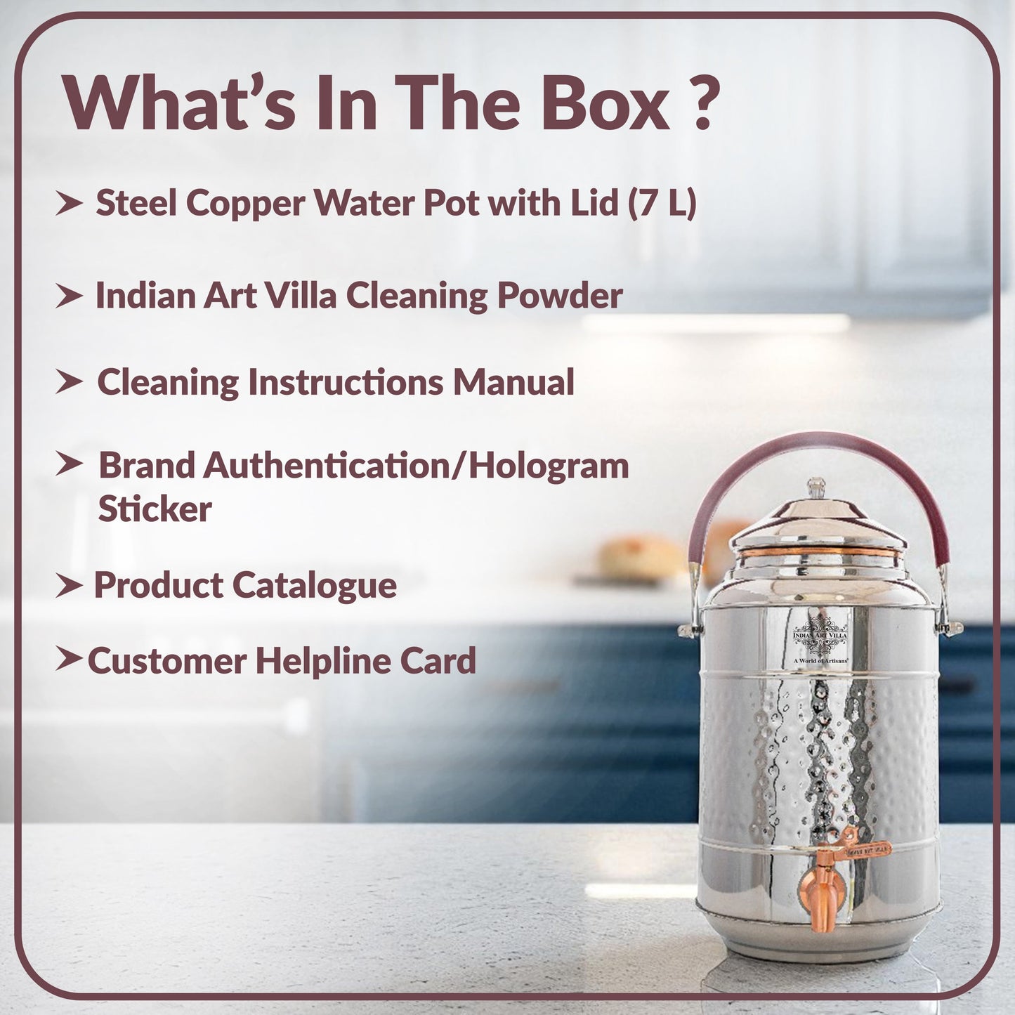 Steel Copper Water Pot with Tap & Handle -7000 ML