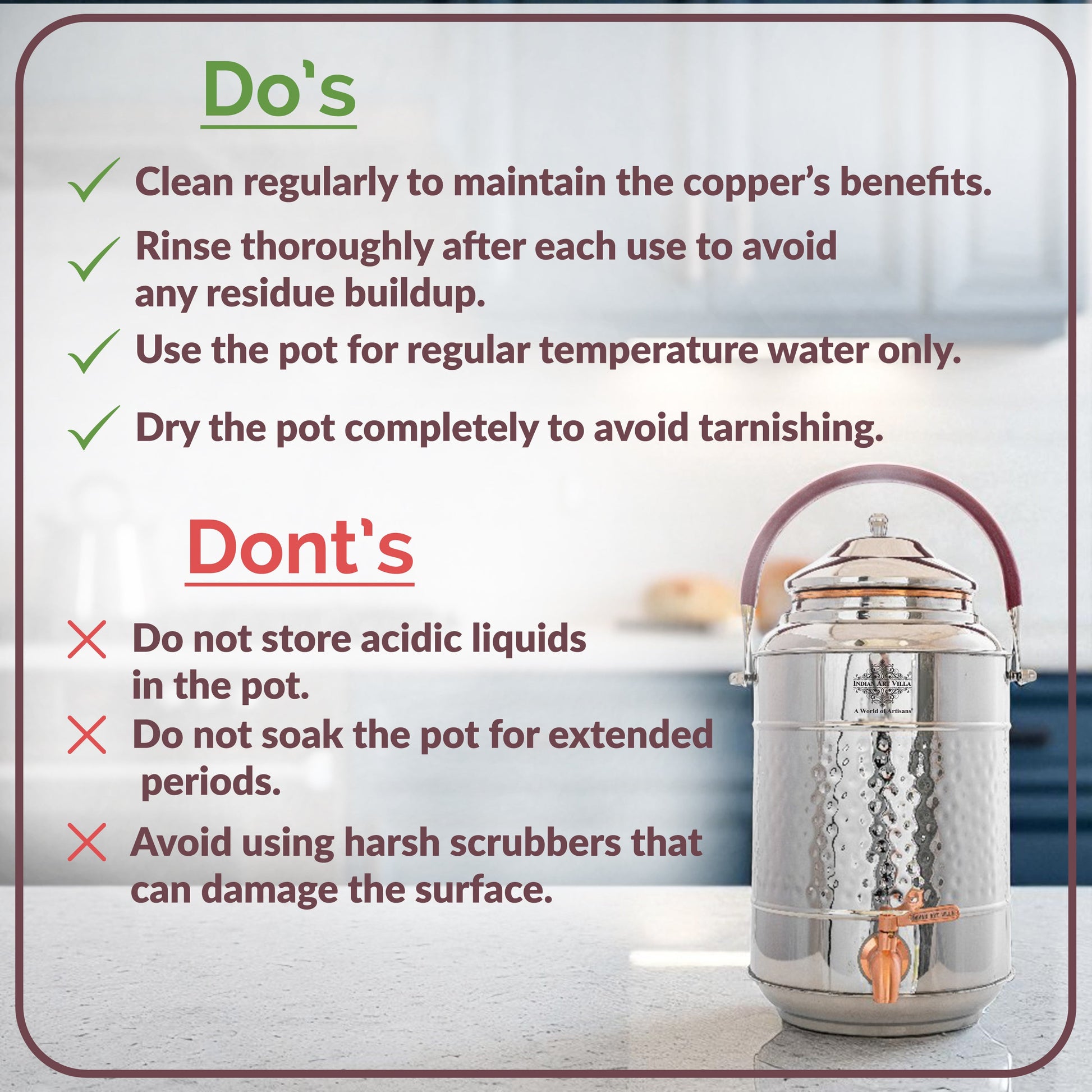 Steel Copper Water Pot with Tap & Handle -7000 ML