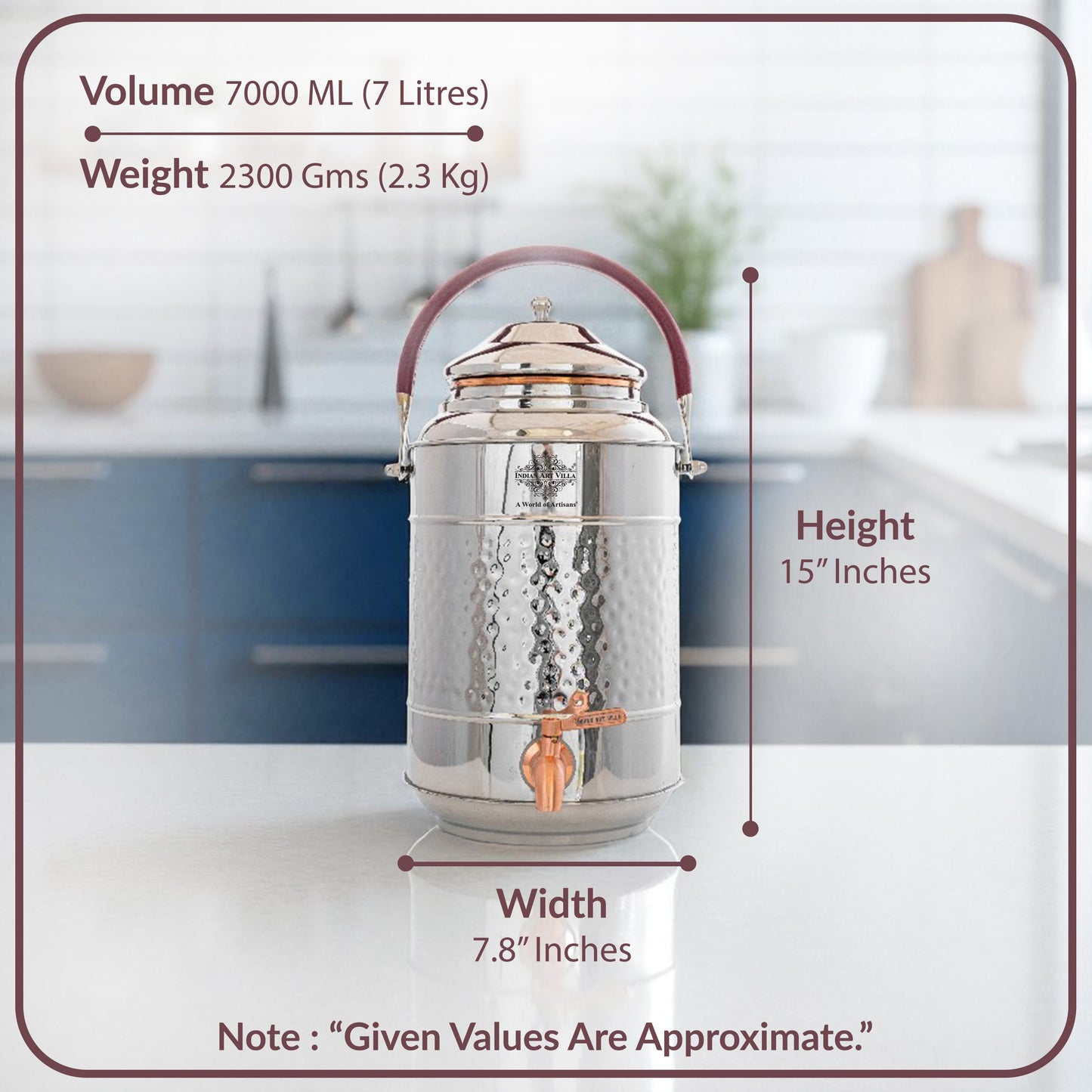 Steel Copper Water Pot with Tap & Handle -7000 ML