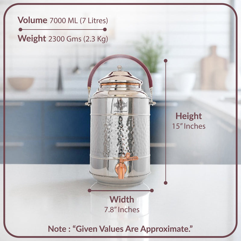 Steel Copper Water Pot with Tap & Handle -7000 ML