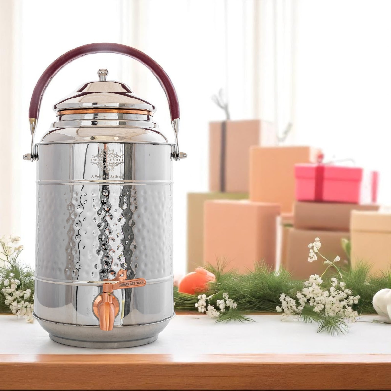 Steel Copper Water Pot with Tap & Handle -7000 ML
