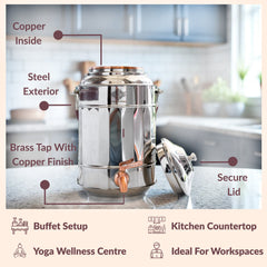 Steel Copper Water Pot with Tap & Handle -7000 ML