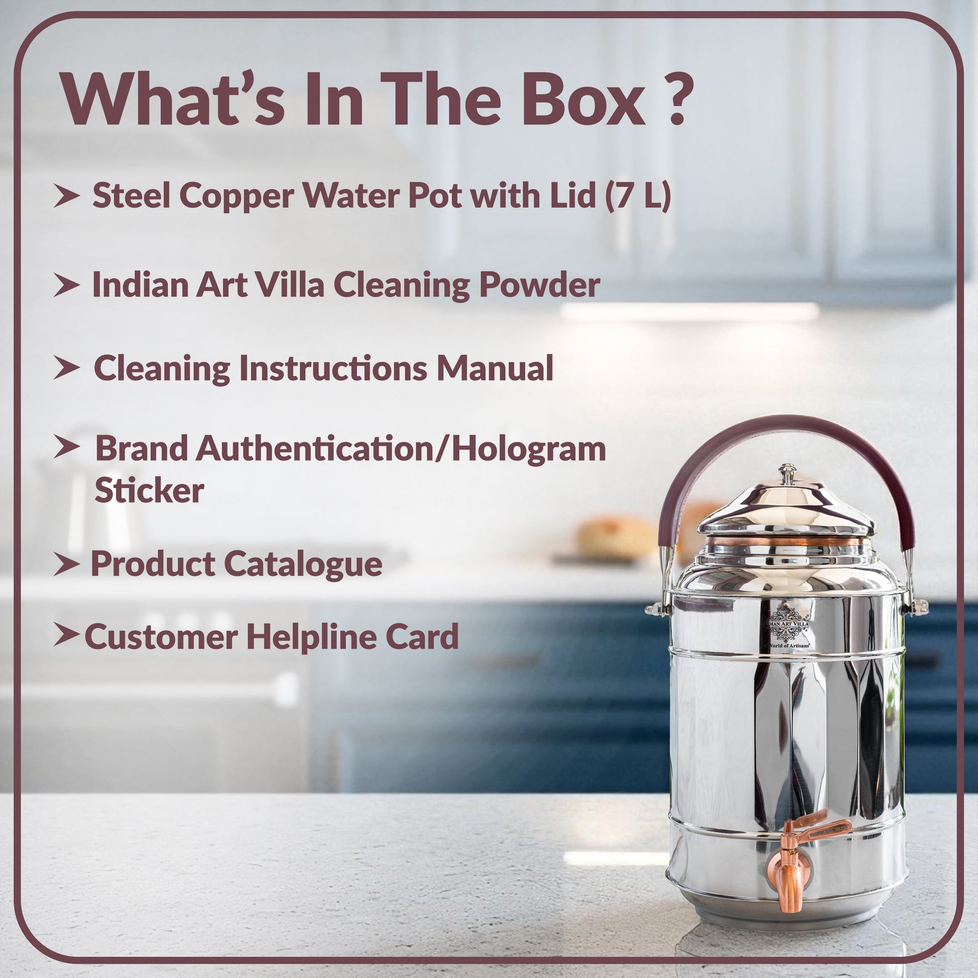 Steel Copper Water Pot with Tap & Handle -7000 ML