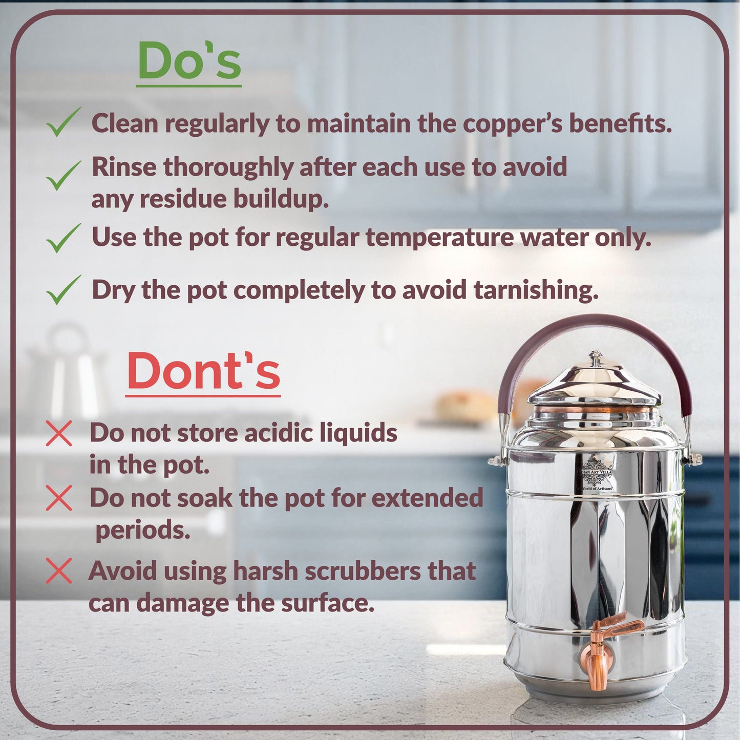 Steel Copper Water Pot with Tap & Handle -7000 ML