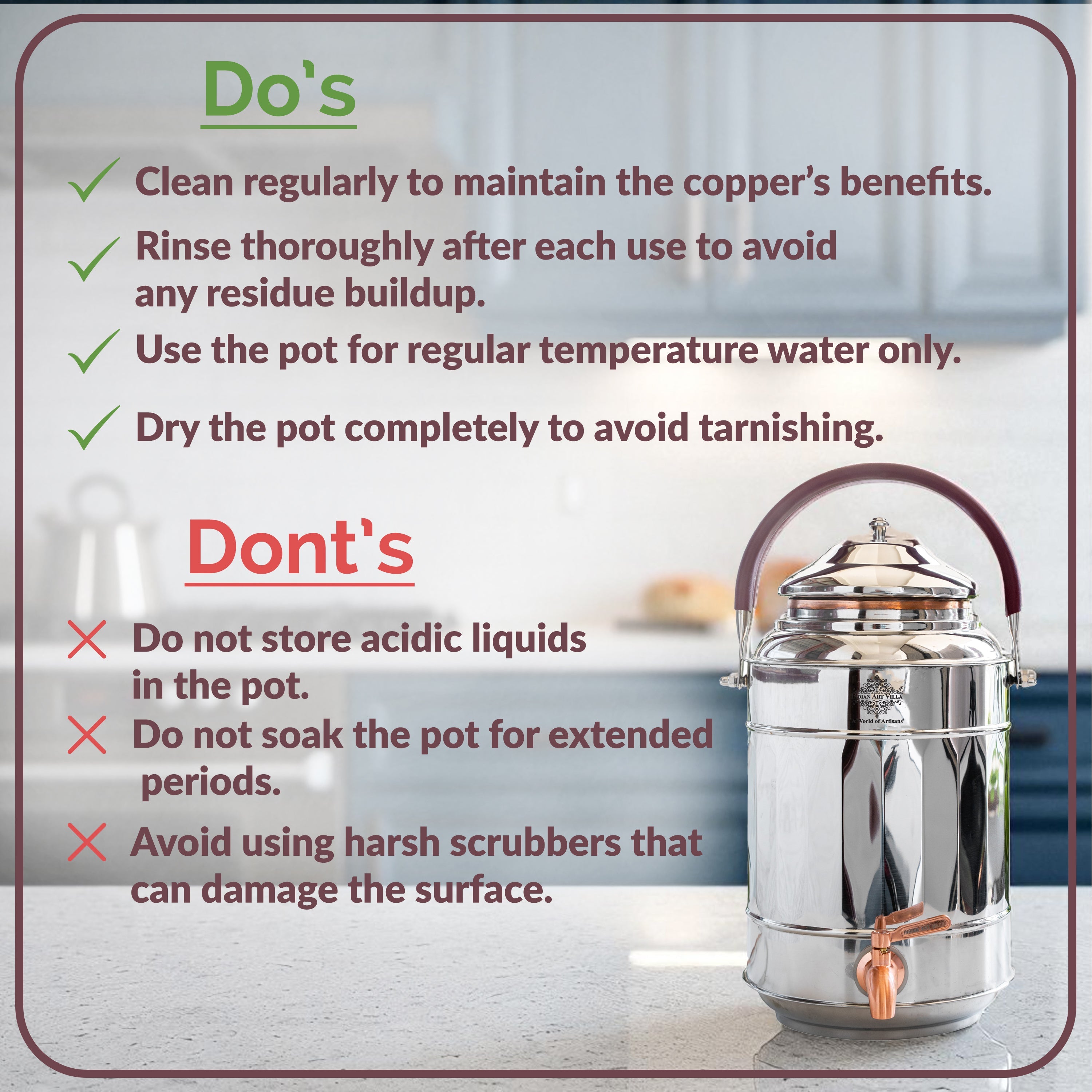 Steel Copper Water Pot with Tap & Handle -7000 ML