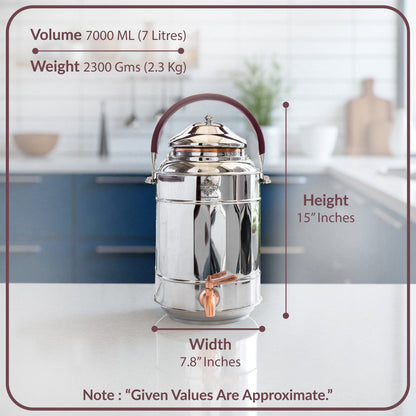 Steel Copper Water Pot with Tap & Handle -7000 ML