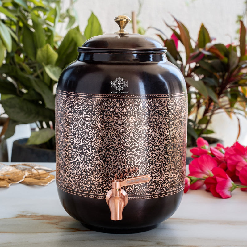 Copper Water Pot With Antique Embossed Finish