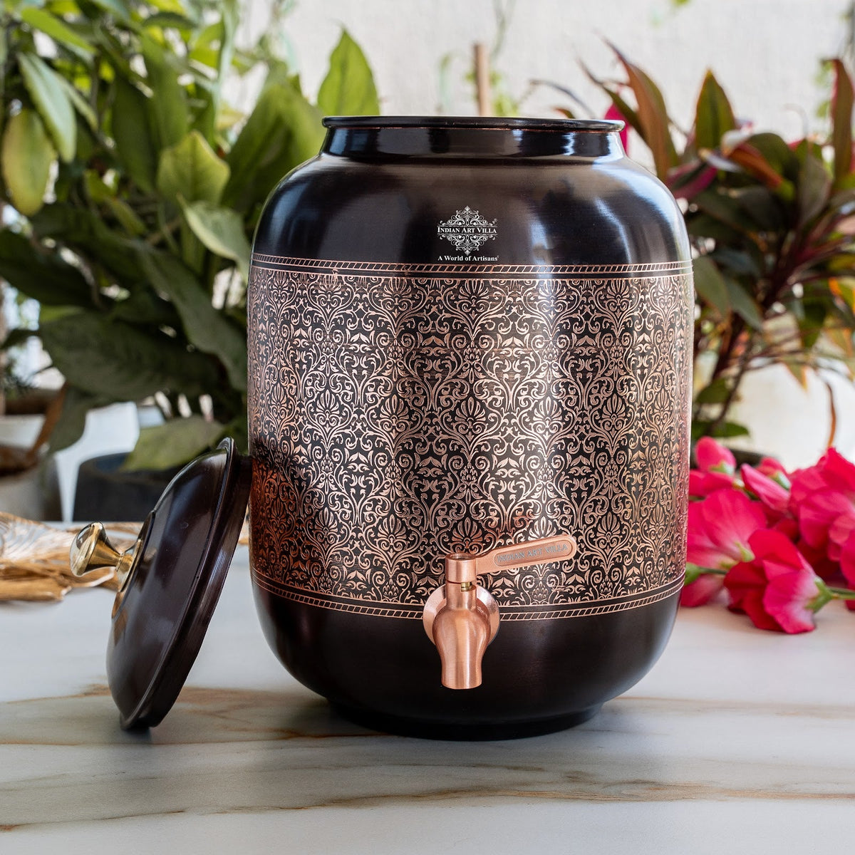 Copper Water Pot With Antique Embossed Finish