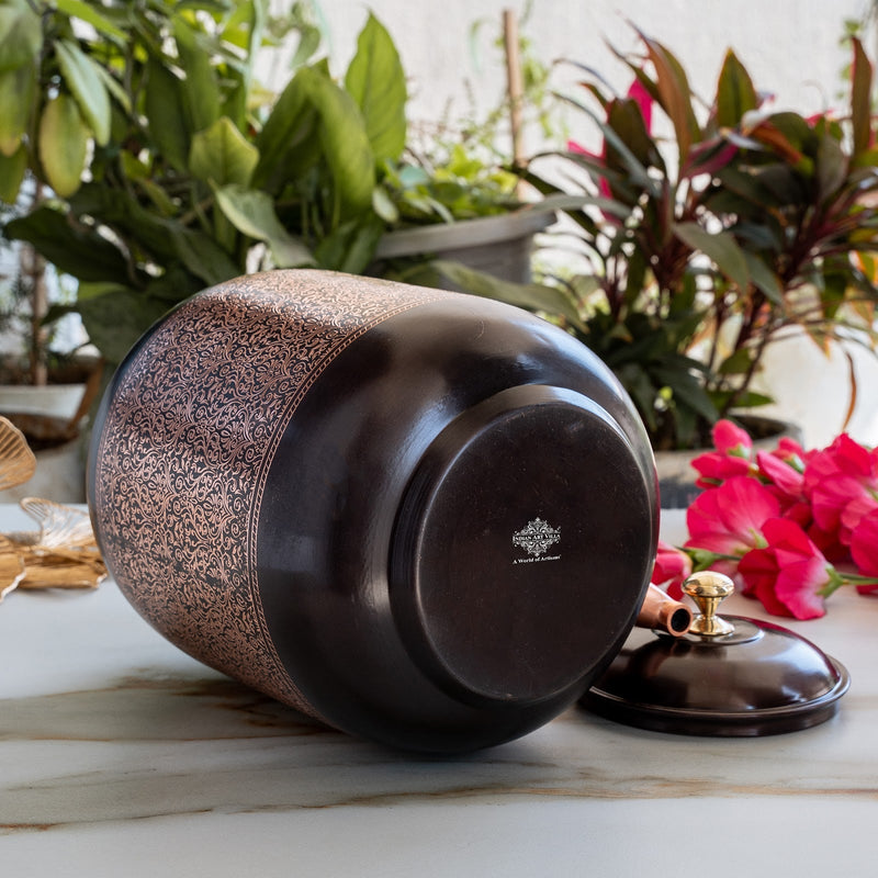 Copper Water Pot With Antique Embossed Finish