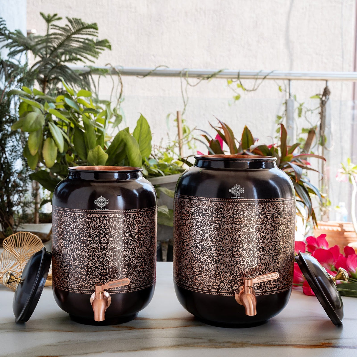 Copper Water Pot With Antique Embossed Finish