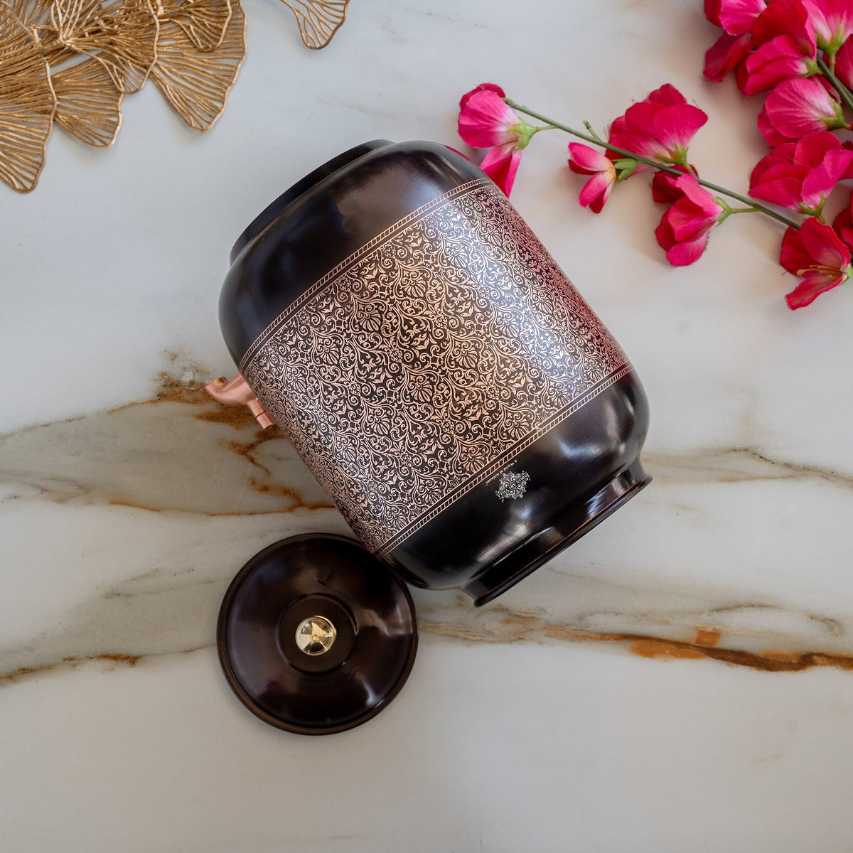 Copper Water Pot With Antique Embossed Finish