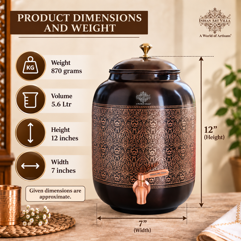 Copper Water Pot With Antique Embossed Finish