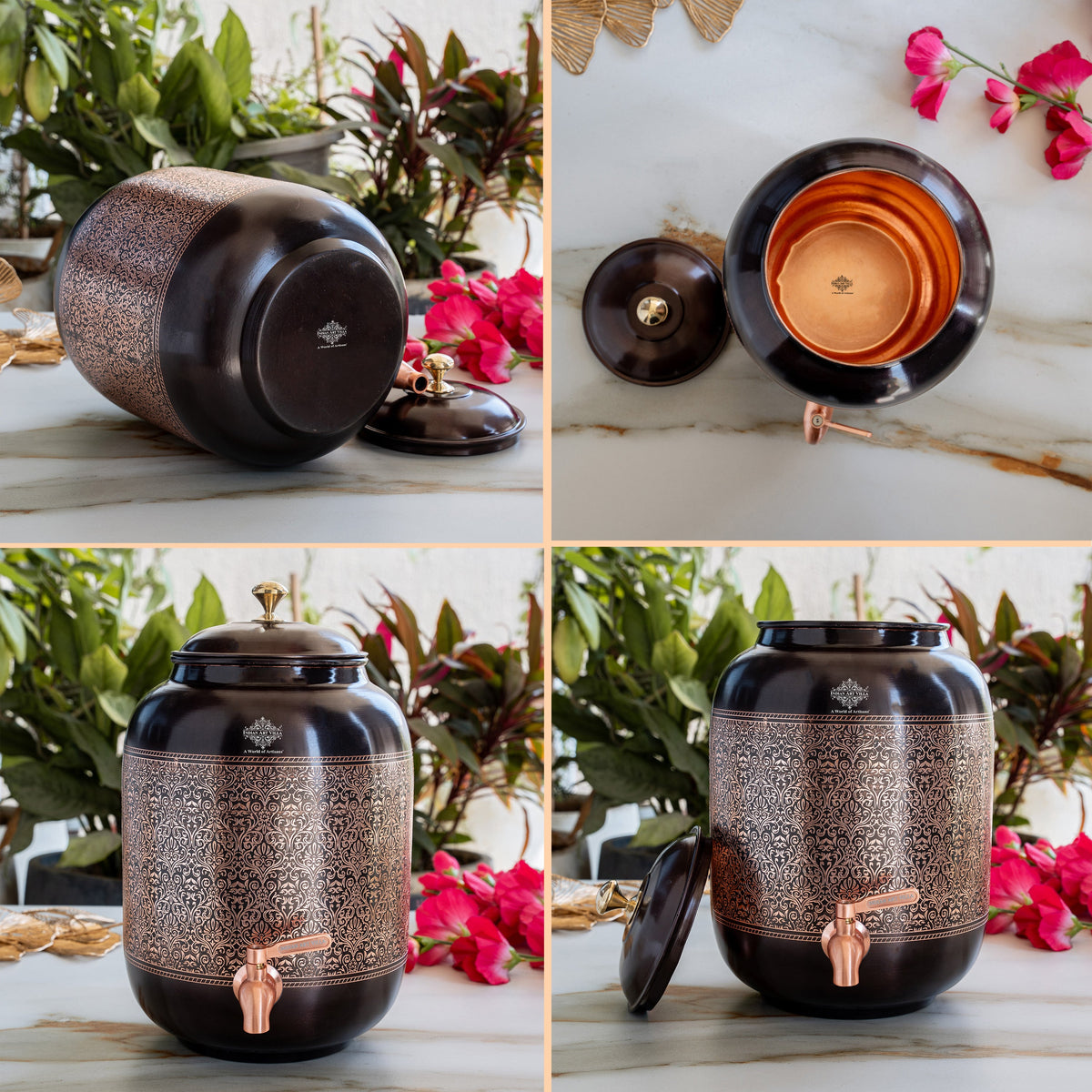 Copper Water Pot With Antique Embossed Finish