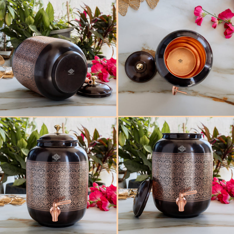 Copper Water Pot With Antique Embossed Finish