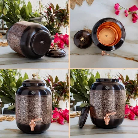 Copper Water Pot With Antique Embossed Finish