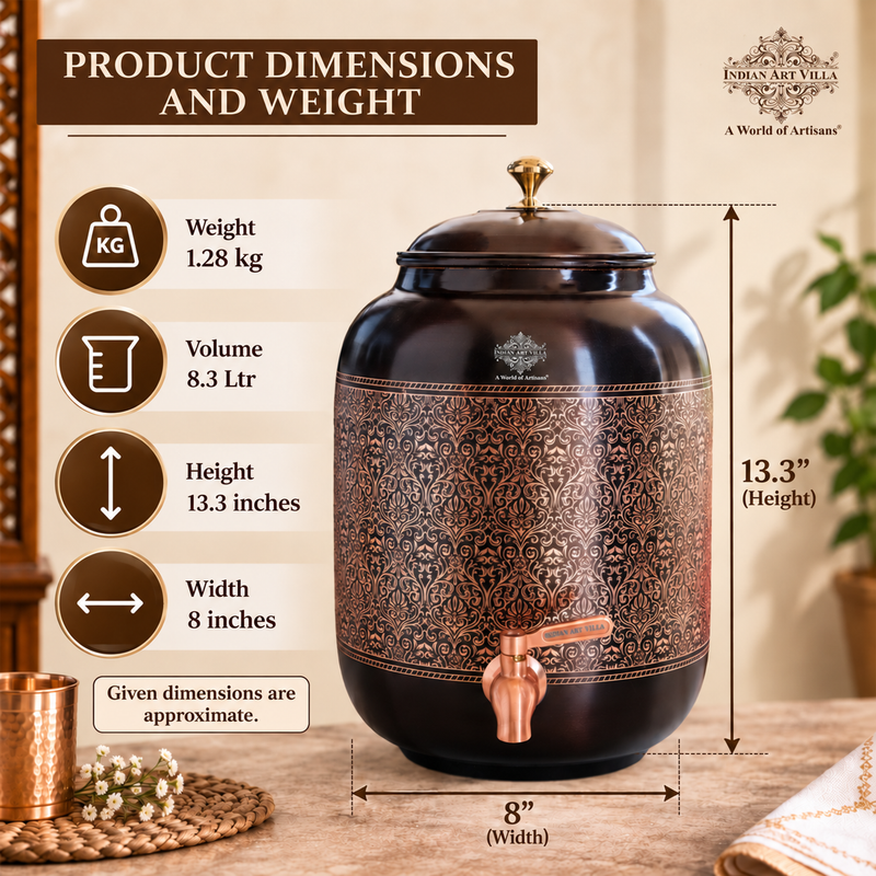 Copper Water Pot With Antique Embossed Finish