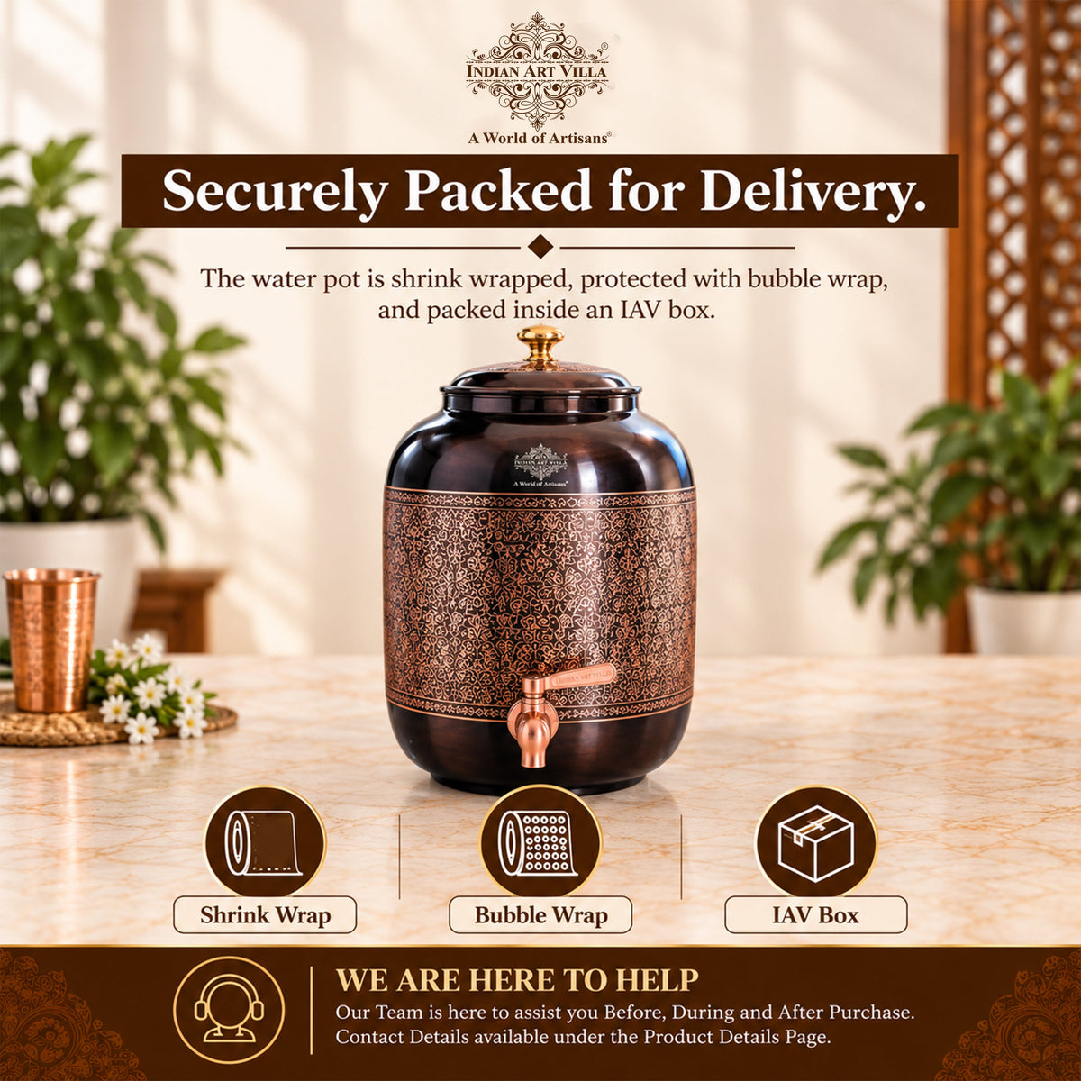 Copper Water Pot With Antique Embossed Finish