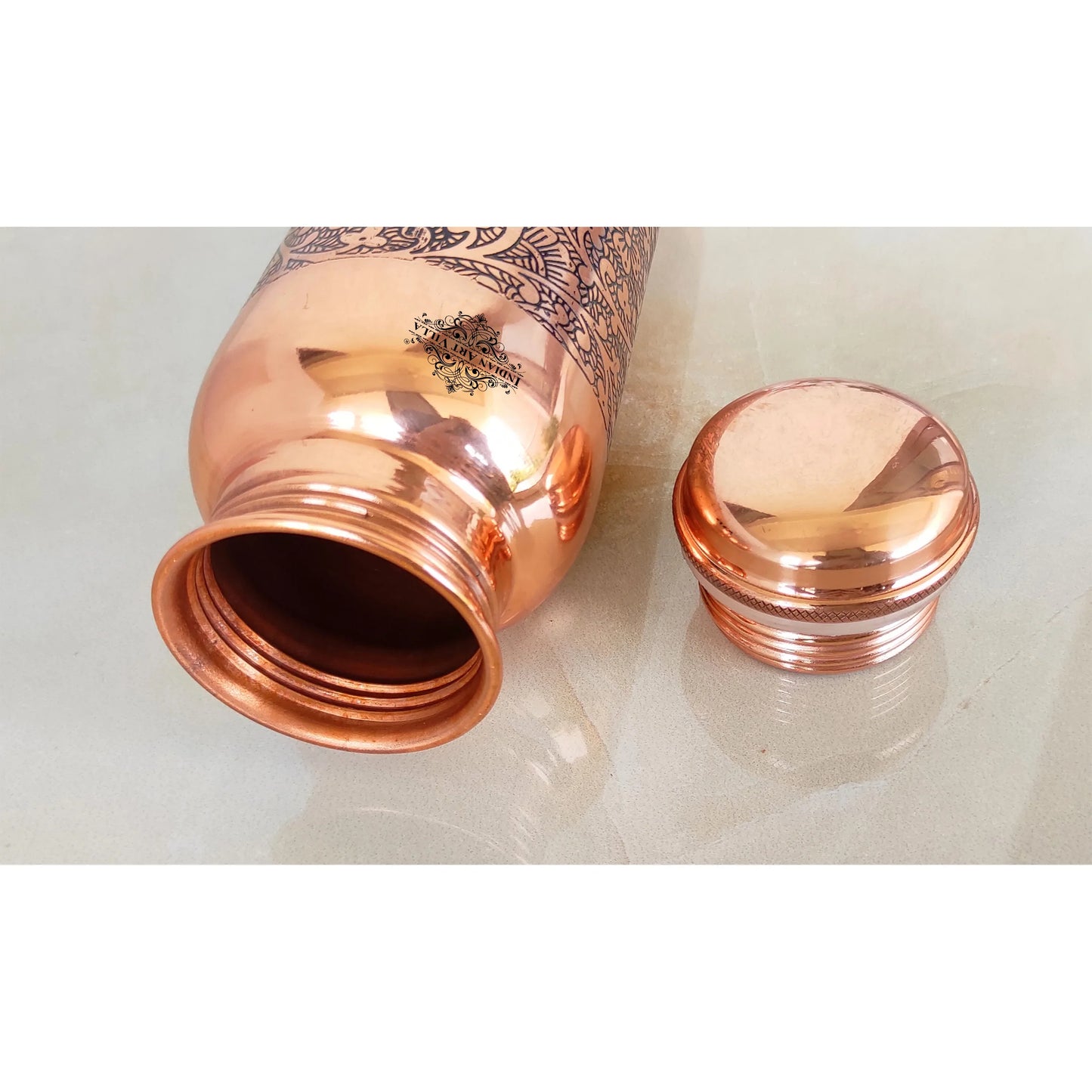 Pure Copper Water Bottle with Embossed Design