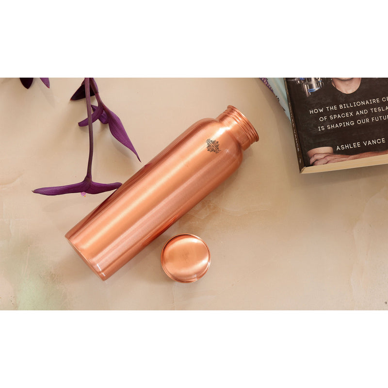 Pure Copper Matt Finish Lacquer Coated Water Bottle, Health Benefits, Drinkware, 900 ML