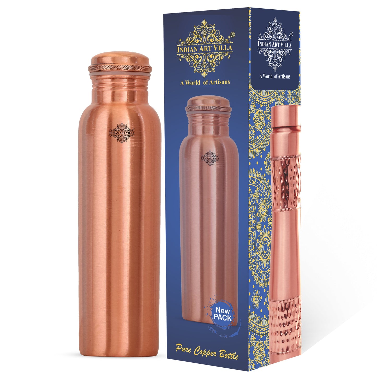 Pure Copper Matt Finish Lacquer Coated Water Bottle, Health Benefits, Drinkware, 900 ML