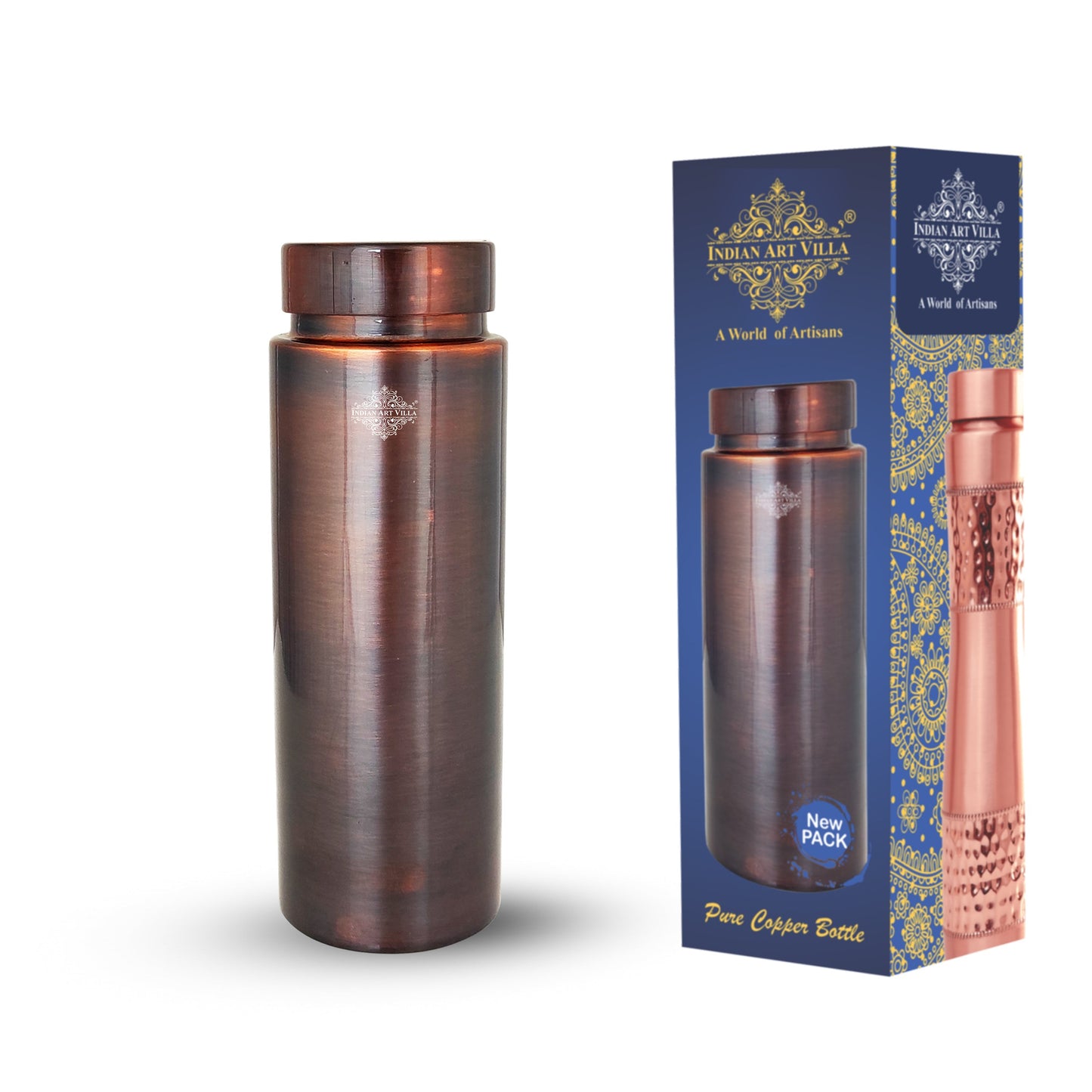 Pure Copper Bottle with Lacquer Coated Finish and Straight Shape
