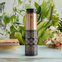 Pure Copper Antique Dark Embossed Deisgn Bottle - 800ML