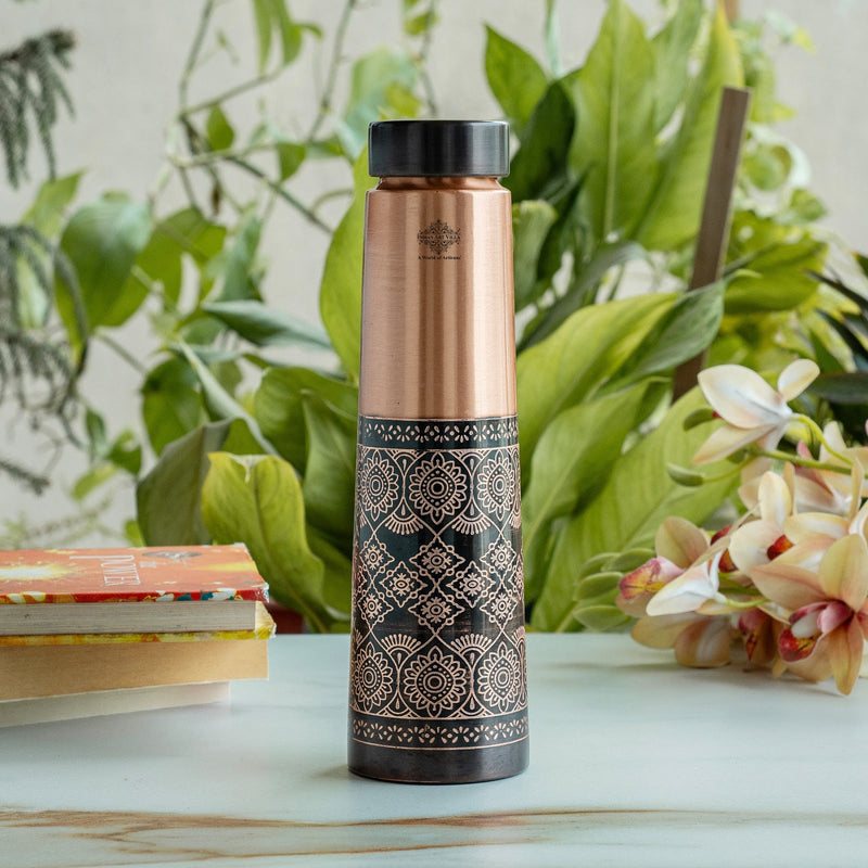 Pure Copper Antique Dark Embossed Deisgn Bottle - 800ML