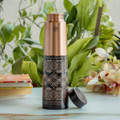 Pure Copper Antique Dark Embossed Deisgn Bottle - 800ML